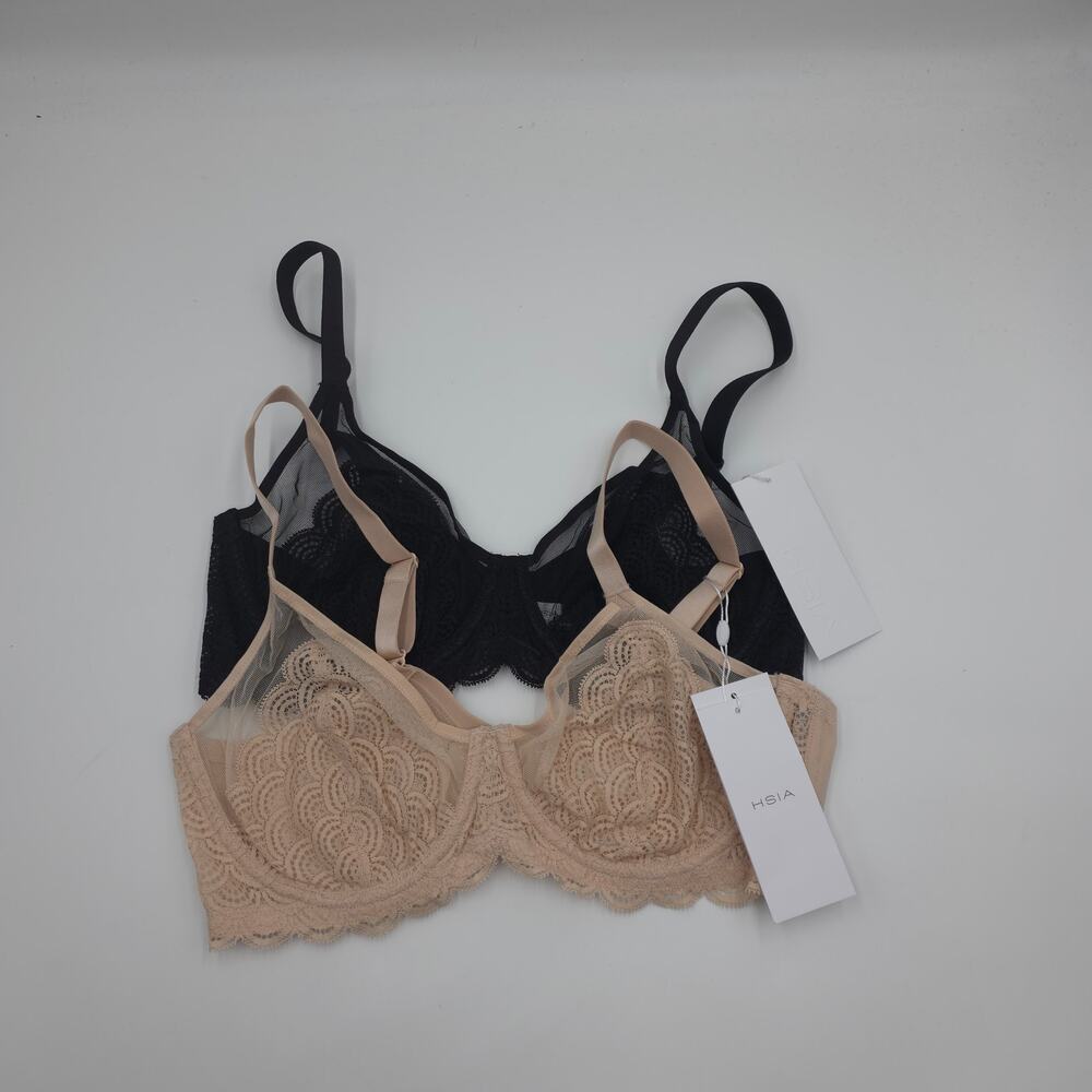 HSIA Bundle of Two Mermaid Scales Lace Unlined Bra Black Beige Size 44D